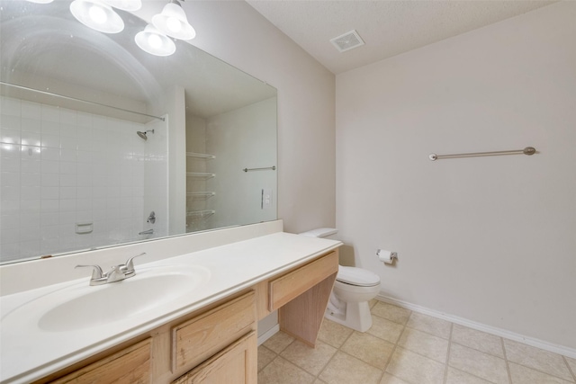 full bathroom featuring toilet, shower / tub combination, and vanity