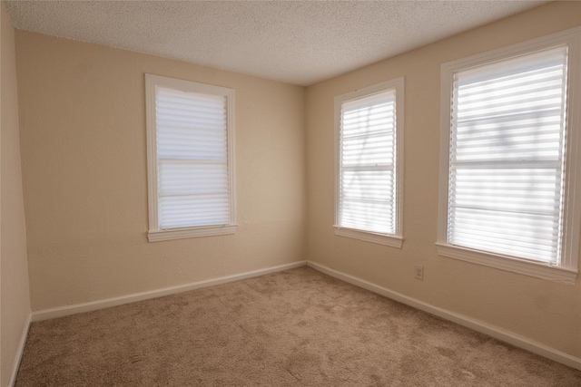 spare room with light colored carpet and a textured ceiling