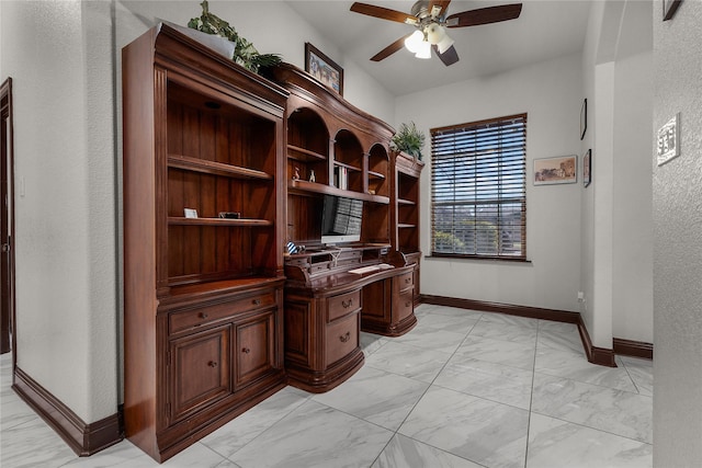 office area with ceiling fan