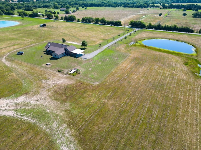 aerial view featuring a water view and a rural view