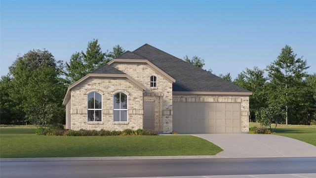 exterior space with a front lawn and a garage