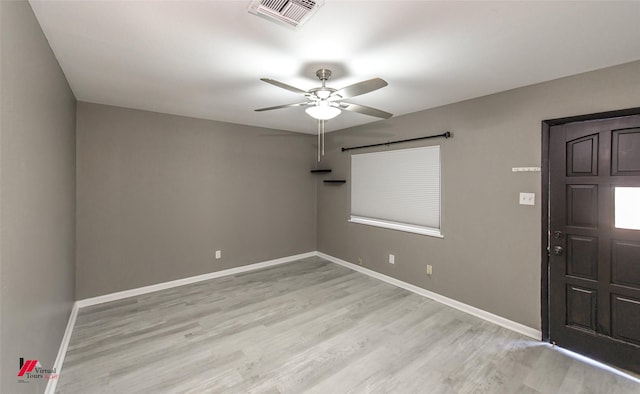 interior space featuring light hardwood / wood-style flooring and ceiling fan