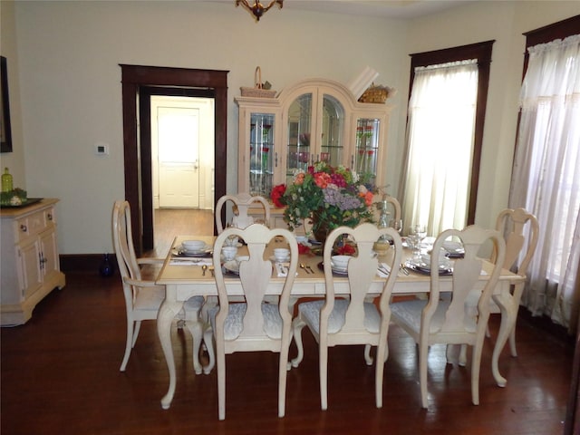 dining room with dark wood-type flooring