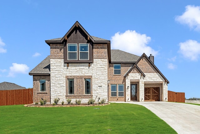 329 Sparkling Springs Dr, Waxahachie, TX 75165 - view of front of home with stone siding, driveway, a garage, and a chimney