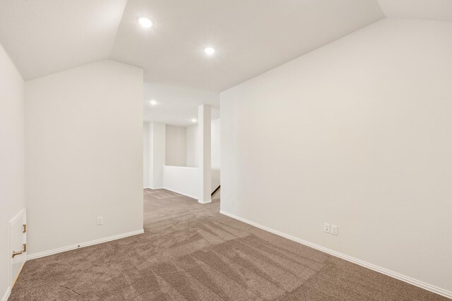 living room with light carpet and lofted ceiling