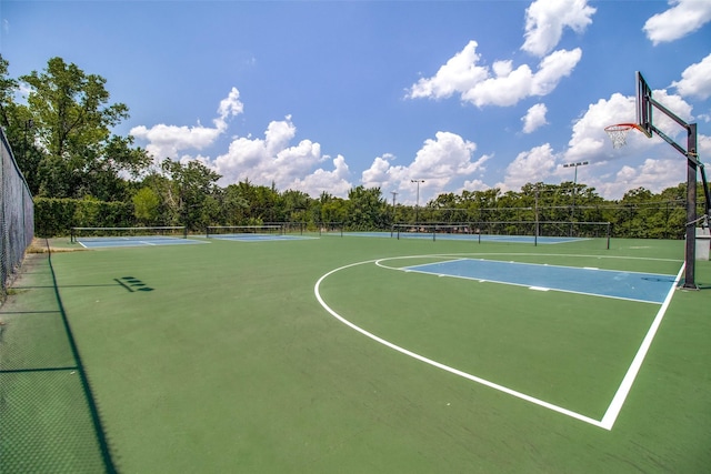 view of basketball court with tennis court