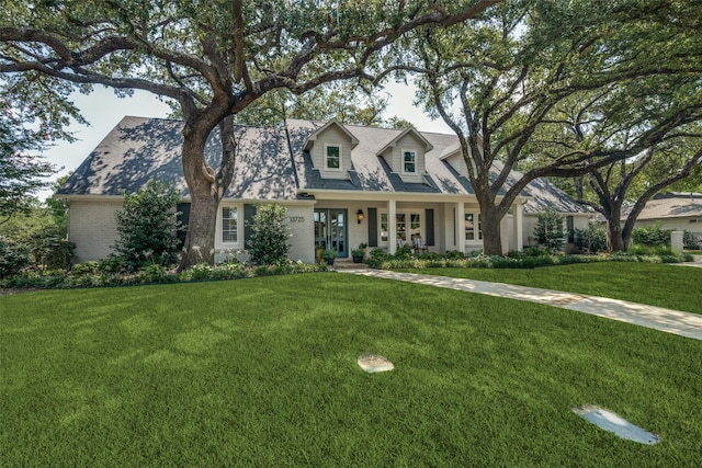 cape cod home featuring a front lawn