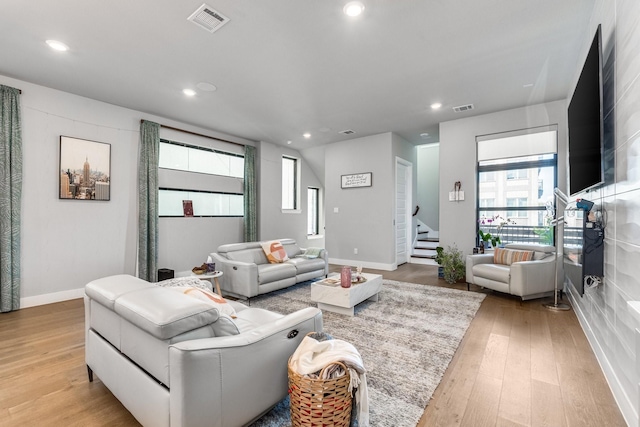 living room featuring light hardwood / wood-style flooring