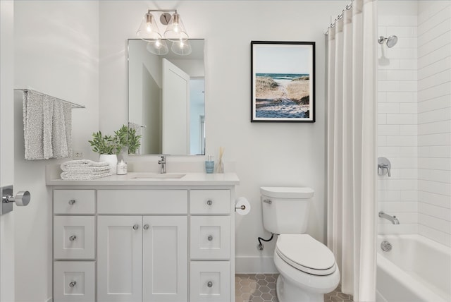 full bathroom featuring tile patterned flooring, vanity, shower / tub combo, and toilet