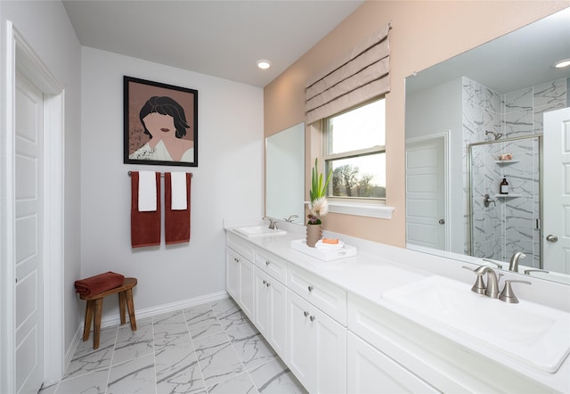 bathroom featuring vanity and walk in shower