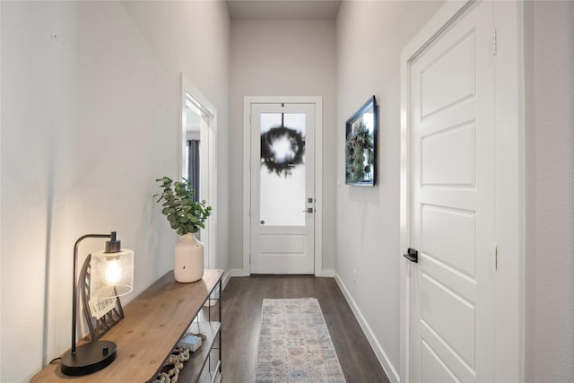 entryway with dark hardwood / wood-style flooring