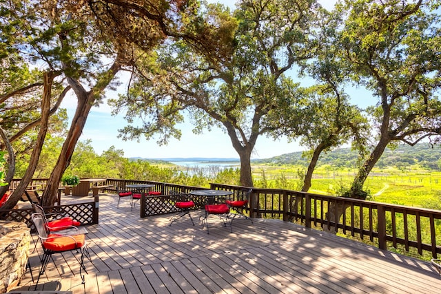 deck with a water view