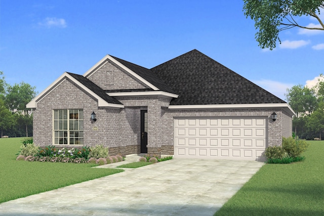 view of front of house featuring a garage and a front lawn