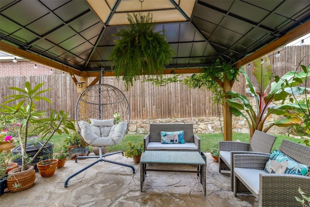 view of patio / terrace featuring a gazebo and outdoor lounge area