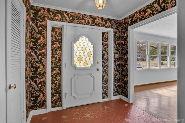 entryway with a textured ceiling