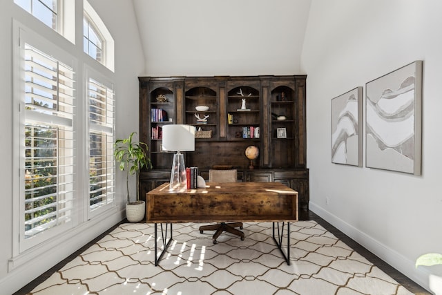 office with high vaulted ceiling