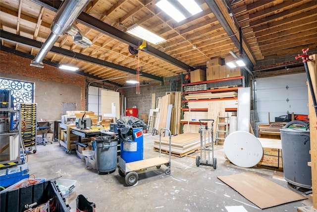 garage featuring a workshop area