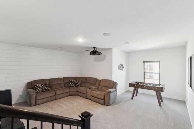 living room with light carpet