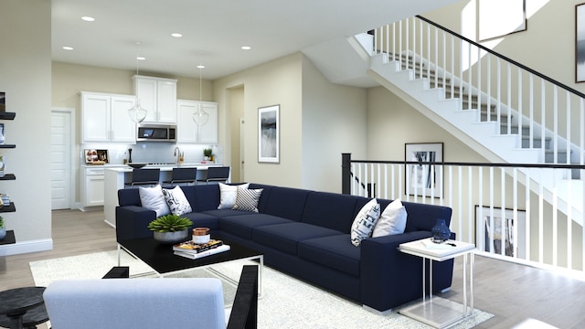 living room featuring light wood-type flooring