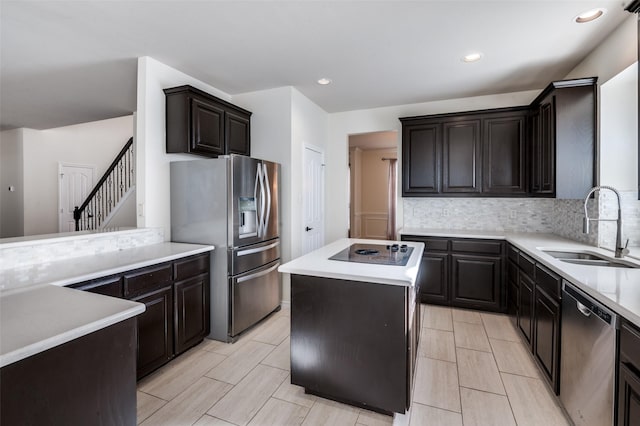 kitchen featuring backsplash, sink, a center island, and stainless steel appliances