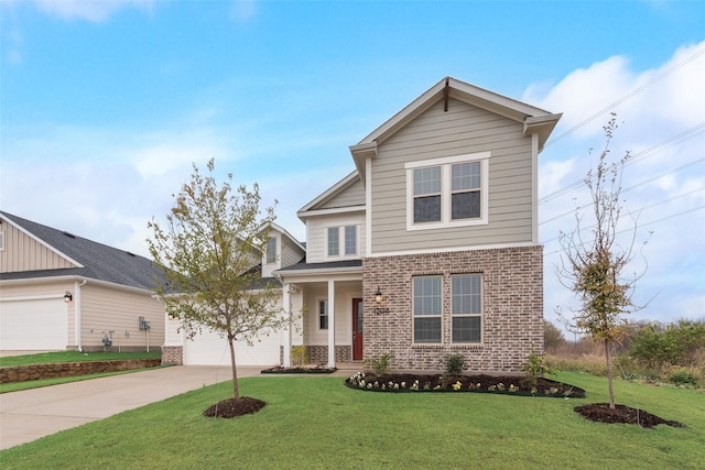 view of front of property featuring a front yard and a garage