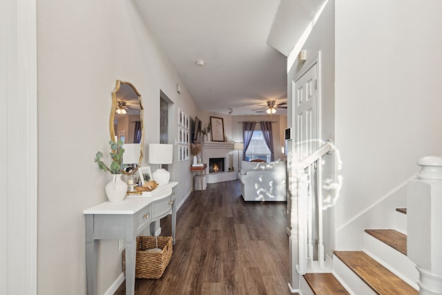 corridor featuring dark wood-type flooring