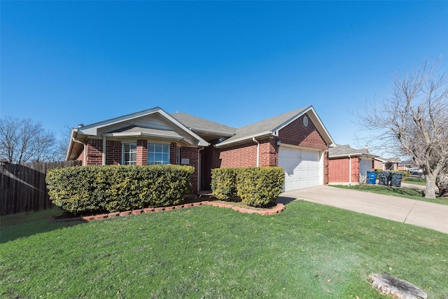 single story home featuring a garage and a front lawn