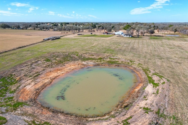 birds eye view of property featuring a rural view and a water view