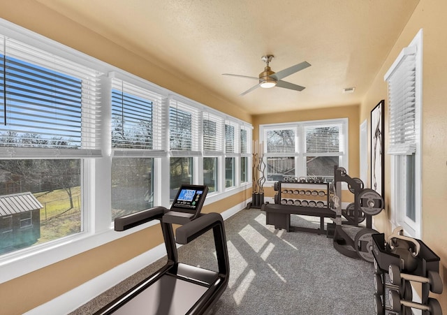 sunroom / solarium with ceiling fan