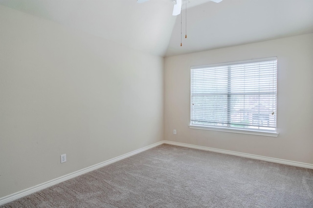 empty room with carpet flooring, lofted ceiling, and a wealth of natural light