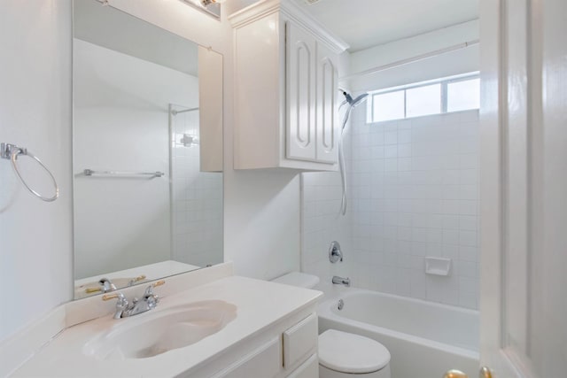 full bathroom with shower / tub combination, vanity, and toilet