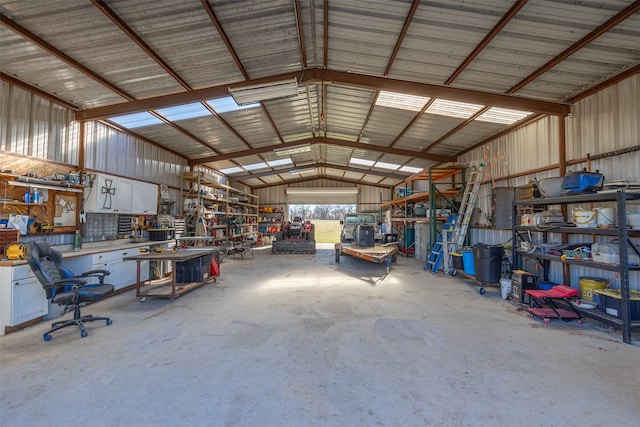 garage featuring a workshop area