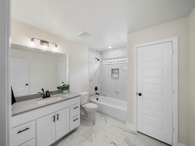 103 Brooks Dr, Terrell, TX 75160 - bathroom with marble finish flooring, vanity, toilet, washtub / shower combination, and baseboards