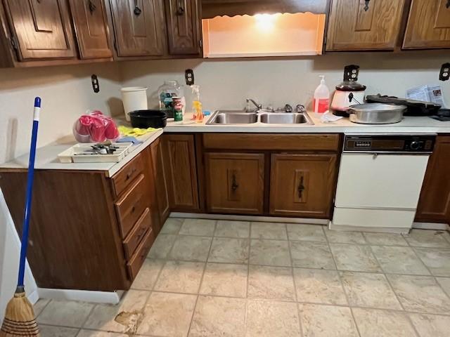 kitchen featuring white dishwasher and sink