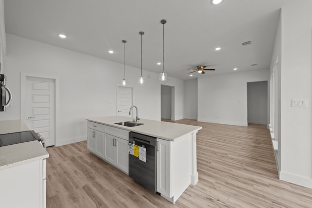 217 Rosemary Dr, Azle, TX 76020 - kitchen with dishwasher, a sink, white cabinets, ceiling fan, and recessed lighting