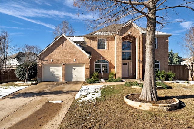 front facade with a garage