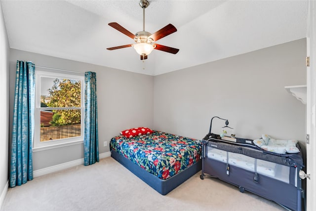 bedroom with carpet floors and ceiling fan