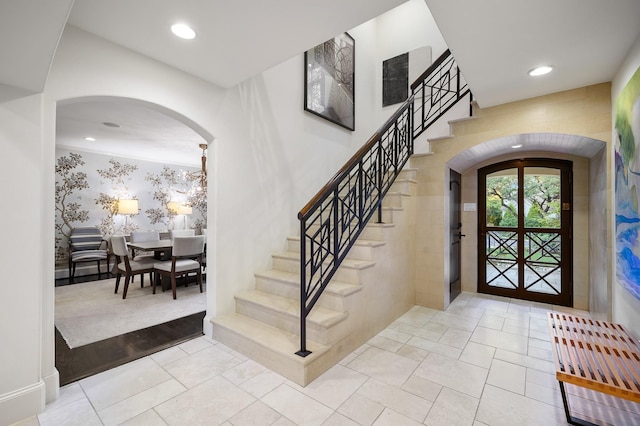 entrance foyer featuring french doors