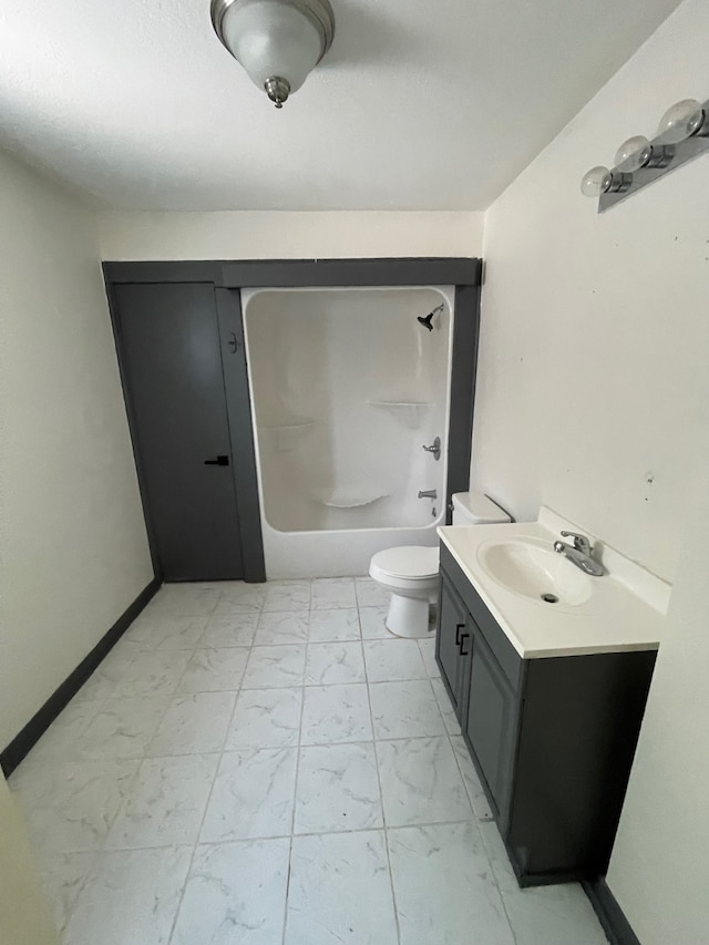 full bathroom with vanity, toilet, and tub / shower combination