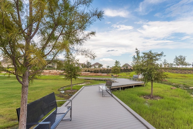 dock area with a yard