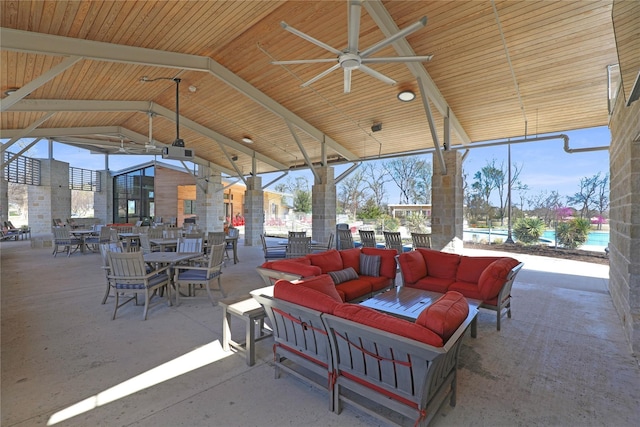 view of patio / terrace featuring an outdoor living space and ceiling fan