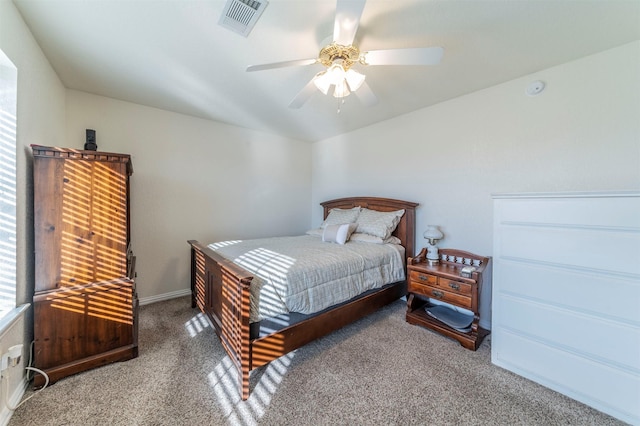 bedroom with carpet floors and a ceiling fan