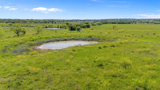 birds eye view of property featuring a rural view and a water view