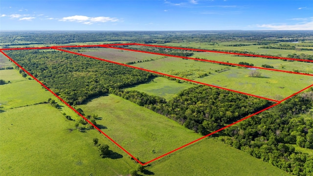 birds eye view of property featuring a rural view