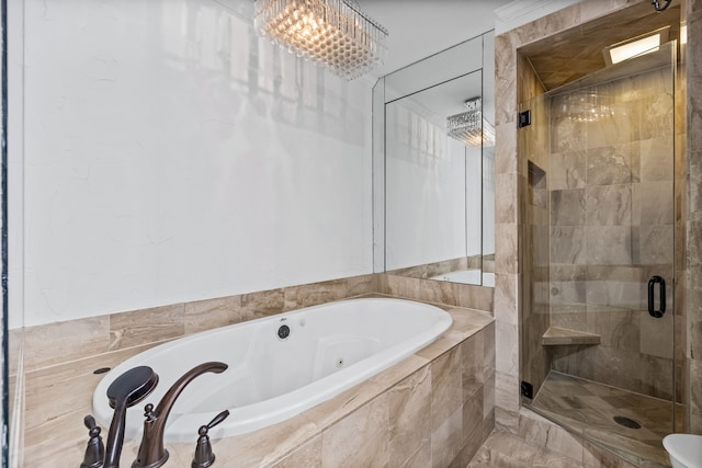 bathroom with shower with separate bathtub