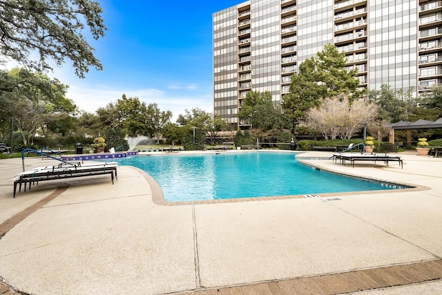 view of pool featuring a patio