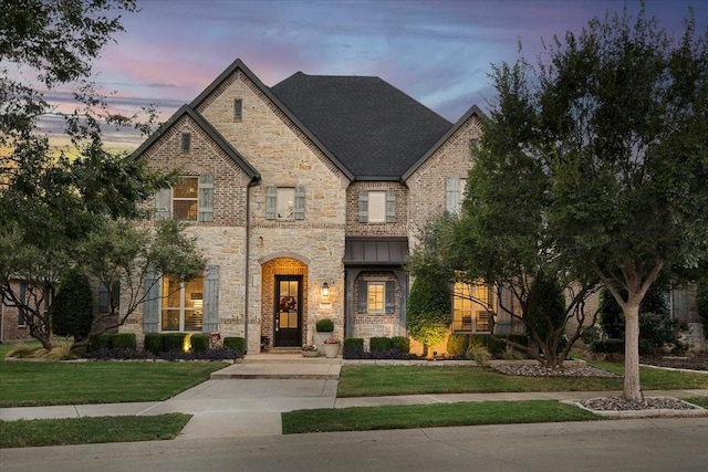 french provincial home featuring a yard