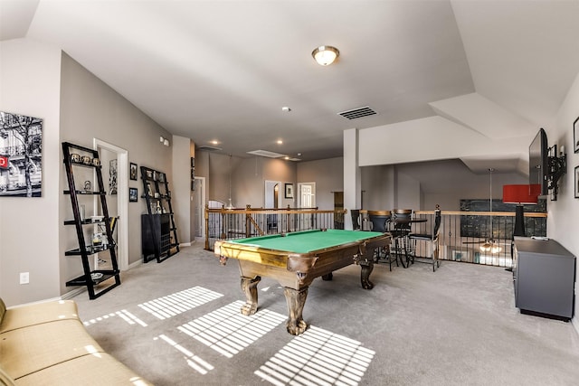 playroom with carpet flooring and pool table