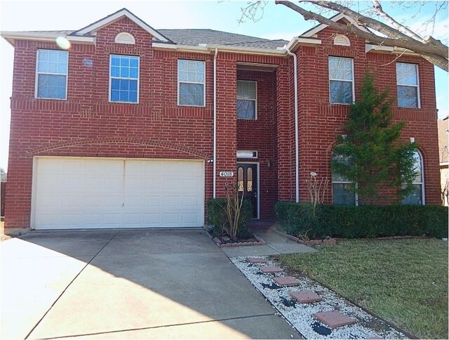 view of home's exterior featuring a garage, cooling unit, and a lawn