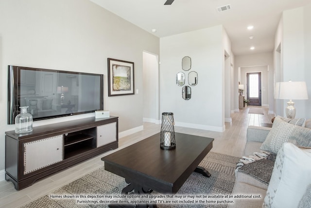 living room featuring light hardwood / wood-style flooring